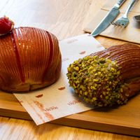Vegan Cheesecake Raspberry Croissant, and Vegan Pistachio Pain Suisse at Magma Bakery Lab  in Barcelona