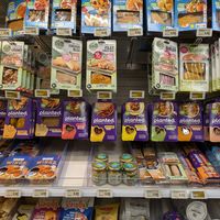 Chilled vegan section for cooking at home at Coop in Vaduz