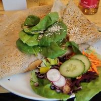 Erykah Badu crêpe (sweet potatoe, spinach and saté-coconut-Peanutsauce) at Let It Be in Berlin