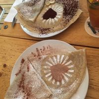 Chocolate and banana & sugar and cinnamon crepes & home made ice tea  at Let It Be in Berlin