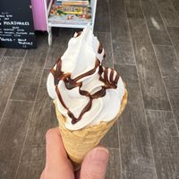 Ice cream with salted caramel sauce   at Peas and Libertea in Whitley Bay