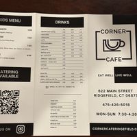 Menu - front  at Corner Cafe in Ridgefield