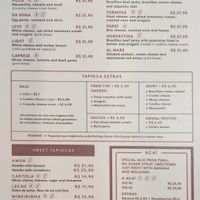 English menu at Tapí Tapioca - Loja Centro  in Rio De Janeiro