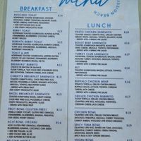 Menu at Blue Palm Mission Beach in San Diego