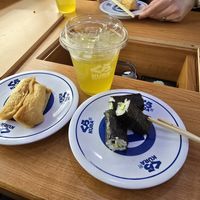 Cucumber maki, inari and an iced uji matcha at Kura Sushi - Nijo in Kyoto