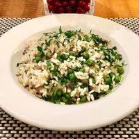 Mushroom and pea risotto  at Oceana Restaurant in Dubai