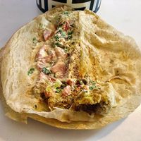 Falafel with salad sandwich at Foul w Hummus in Dubai