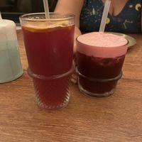 Ice tea and pink lemonade   at OM Vegetariano in Buzios