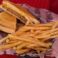 Patty melt with housemade black bean patty at Francis Burger Joint  in Minneapolis