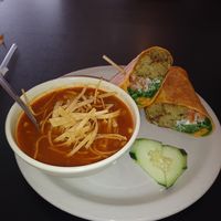 Falafel burrito & tortilla soup at Green Vegetarian Cuisine in Houston