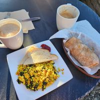 Tofurito and tofu scramble  with soy Mexican mochas at Windmill Cafe in Santa Cruz