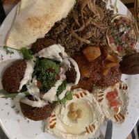 Vegan sampler (the menu was in Spanish so I asked for una plata de vegetariana sin queso).   at Beirut in Panama City