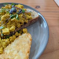 Vegan tofu scramble with an added hash brown at The Cornerstone  in Pakenham