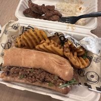Phill cheese steak with waffle fries   at Breath'g Vegan Food Truck in Merrillville