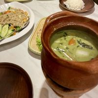 Vegetarian fried rice (Medium size served 3), green curry and papaya salad.  at Nana Thai Royale Clarke Quay in Central Singapore