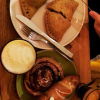 pirog and cinnamon bun and vanilla, banana croissants at Sattva Naturbageriet in Stockholm