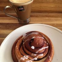 vegan “fika” (Swedish coffee break: coffee and a pastry like a cinnamon roll) at Sattva Naturbageriet in Stockholm
