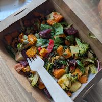 Warm veggie salad with feta removed at Chamois Bar and Grill  in Mt Cook