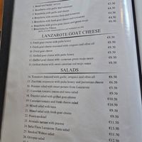 Menu at Restaurante La Chalana (The Flatboat) in Lanzarote