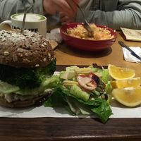 Green burger and tofu kimchi burger, matcha latte at About Animals in Taipei