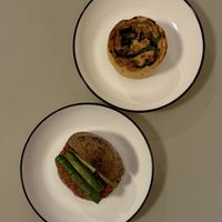 Vegan quiche and vegan bolognaise bread  at brocantique the bakery in Osaka