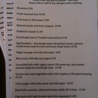 Vegan menu, as at December 2013 at Petty Cash Cafe in Marrickville