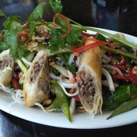 Glass noodle salad with taro spring rolls at Sandan in Sihanoukville