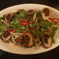 Glass noodle salad with taro spring rolls at Sandan in Sihanoukville