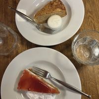 Raspberry cheesecake and apple cake  at Sora Diana in Edinburgh