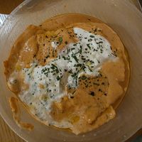 Ravioli with sausage, topped in a creamy sauce at Sora Diana in Edinburgh