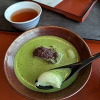 matcha zenzai with red beans and mochis at Tsuen Main Branch in Uji