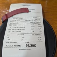 Bill for two at Bar La Plazuela in Gran Canaria
