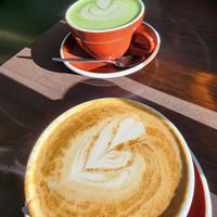 Nice coffee and matcha latte on Soy at Vudu Cafe and Larder in Queenstown