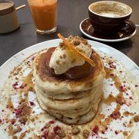 Apple pancakes and glow juicee  at Vudu Cafe and Larder in Queenstown