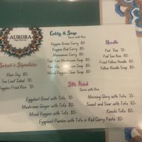 Food menu  at Aurora Vegan Khao Soi Restaurant in Pai