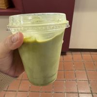 Matcha with oatmilk and strawberry syrup   at Viridis in Pittsburgh