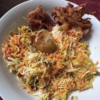 Vegan Vegetable Dum Biryani and Onion Bajjis    at Bhavi's Kitchen in Corby