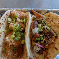 Dragon tofu taco and diablo shrimp taco at Yellow City Street Food - YCSF in Amarillo