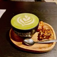 Matcha Latte prepared with Oat milk (soy & coconut options available)  at Espresso Quartier in Maastricht