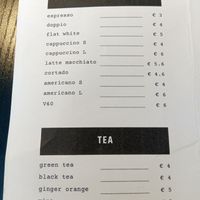 Coffee and tea menu(August 2025) at Espresso Quartier in Maastricht