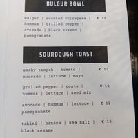 Toast and bulgur bowl menu(August 2025) at Espresso Quartier in Maastricht