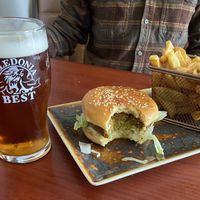 Quarter pounder vegan burger with lots of chips!  at The Aberlour Hotel in Aberlour