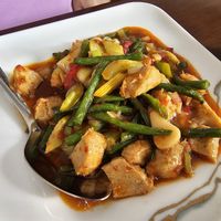 Stir fried green beans and chick'n with pickled chilli at Tofu Vegan - Gloucester Rd in South West London