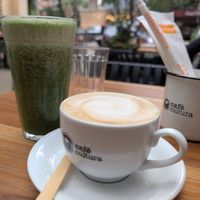 Coffee with Oatmeal milk Naveia at Café Cultura  in Sao Paulo