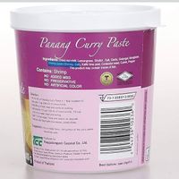 Label indicating "shrimp paste." Looks like the Panang, red, and green from this brand contain shrimp. Yellow might be fine??   at King of Thai Boat Noodles in Honolulu