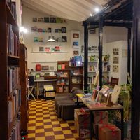 Book shelves at Antimateria Libros y Café in Medellin
