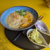 Khao Soi with rice noodles (requested vegan no fish sauce and asked to swap the original egg noodles) at Black Bananas in Koh Kut