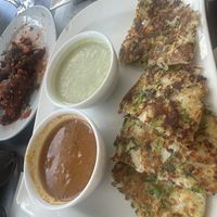 Veg uttapam with gobi Manchurian in the background   at The Point Hotel & Spa in Mossel Bay
