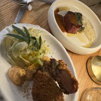 Lions mane Katsu and steak   at Fronda Pasaje BCN in Barcelona