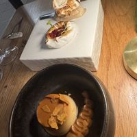 Hazelnut ice cream and flan  at Fronda Pasaje BCN in Barcelona